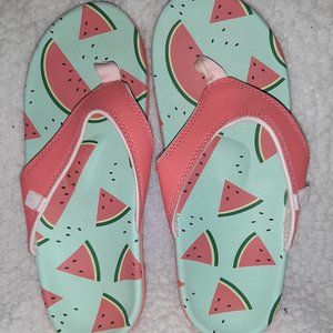 NWOT SPENCO WOMENS 8 D YUMI FRUITOPIA WATERMELONS, PINK & GREEN THONG SANDALS